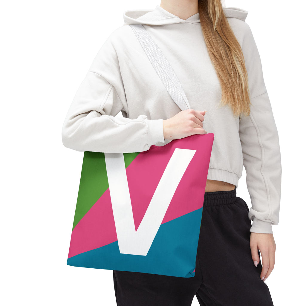 Monogram 'V' Colorblock Tote Bag — Personalized Initial V Shoulder Tote