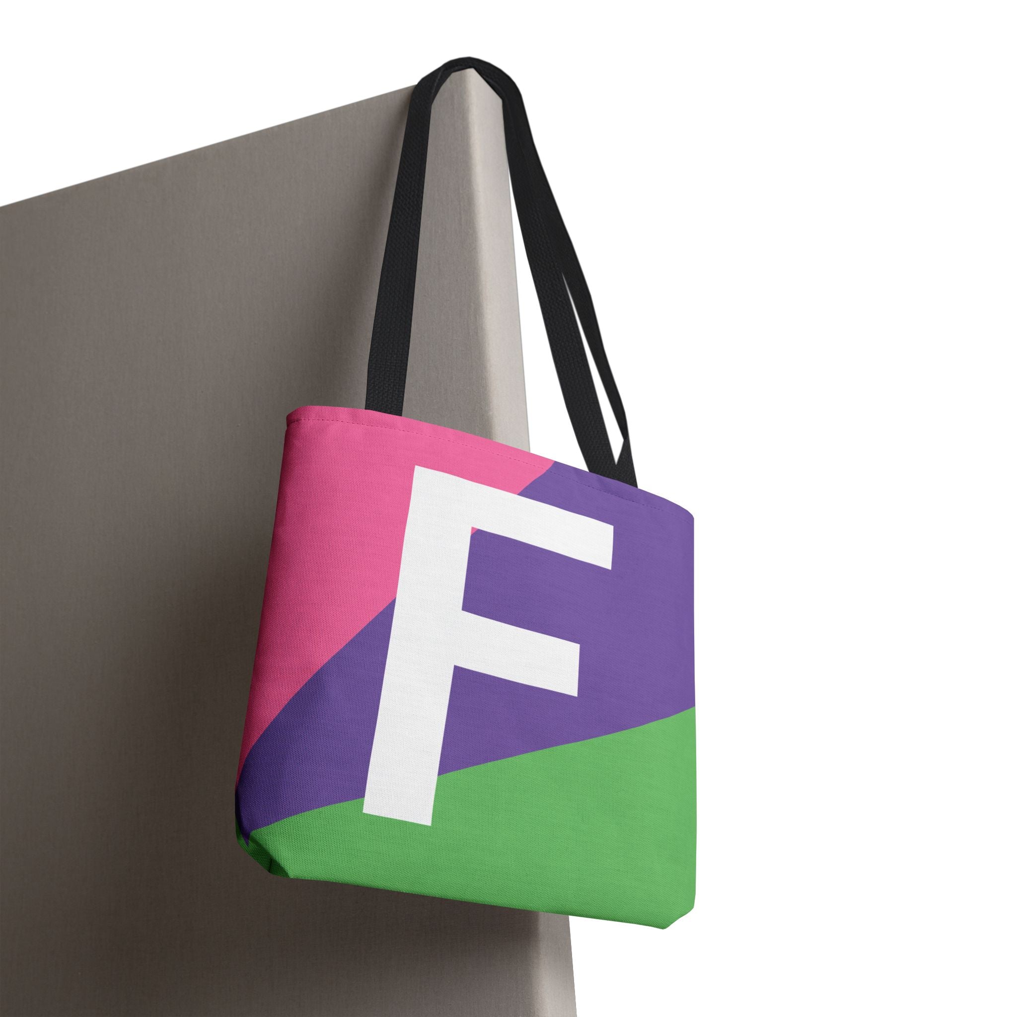 Monogram 'F' Colorblock Tote Bag — Personalized Initial F Shoulder Tote