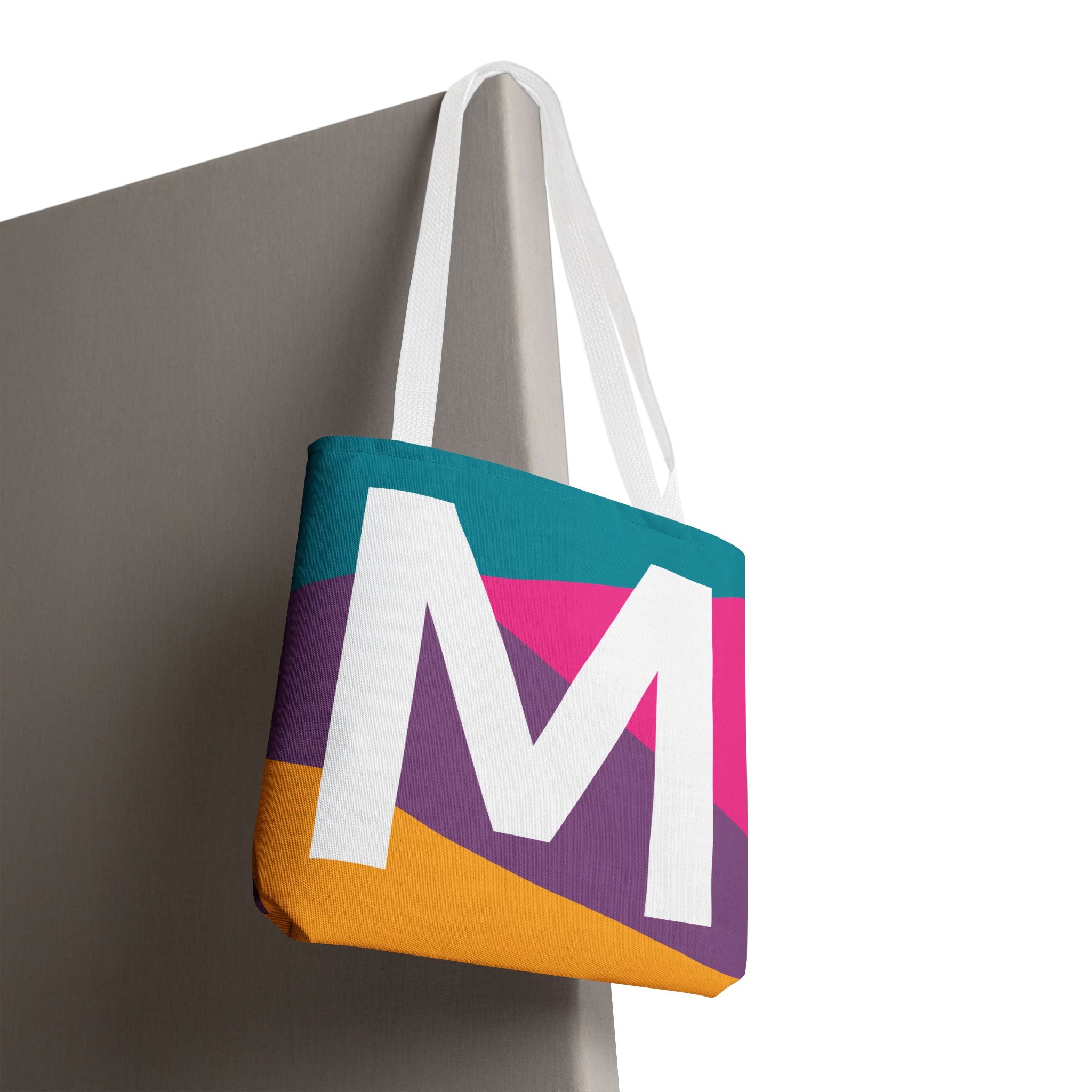 Monogram 'M' Colorblock Tote Bag — Personalized Initial M Shoulder Tote