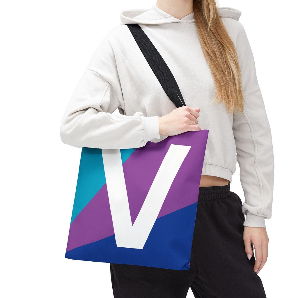 Monogram 'V' Colorblock Tote Bag — Personalized Initial V Shoulder Tote