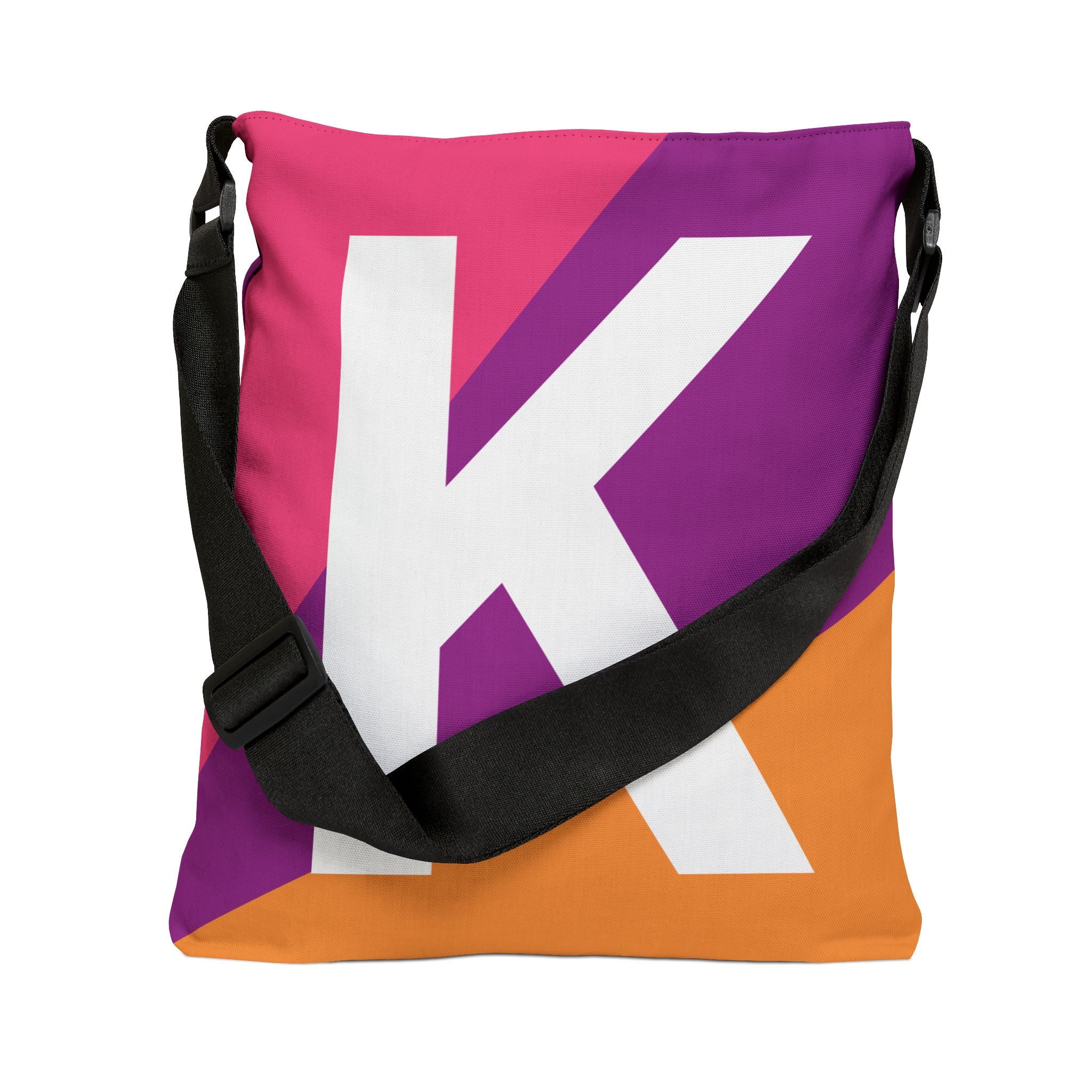 Initial Letter 'K' Colorblock Adjustable Tote Bag — Monogram Alphabet Shoulder Bag