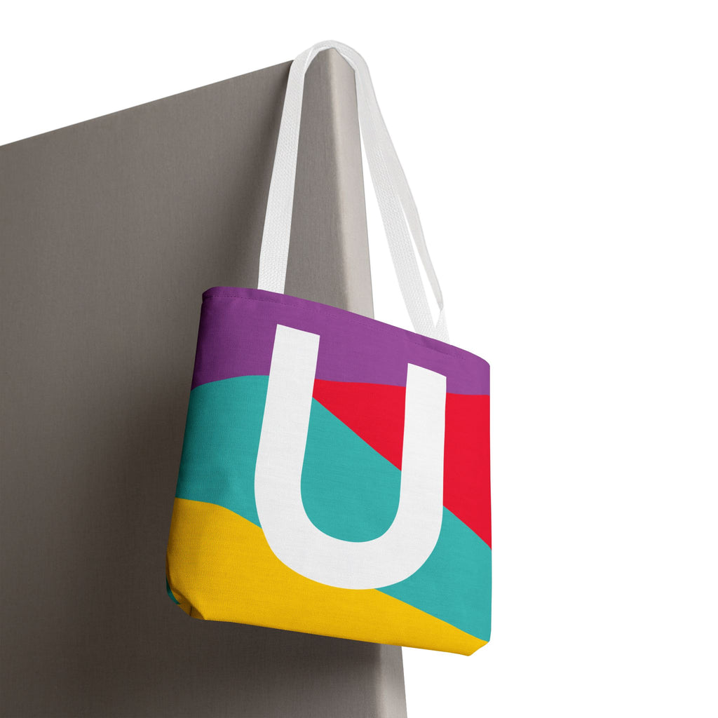 Monogram 'U' Colorblock Tote Bag — Personalized Initial U Shoulder Tote