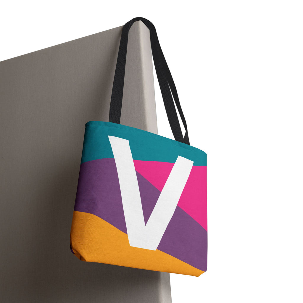 Monogram 'V' Colorblock Tote Bag — Personalized Initial V Shoulder Tote