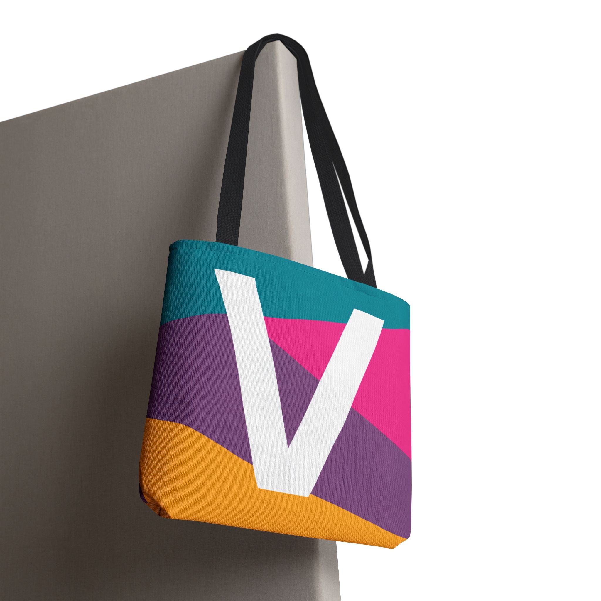Monogram 'V' Colorblock Tote Bag — Personalized Initial V Shoulder Tote