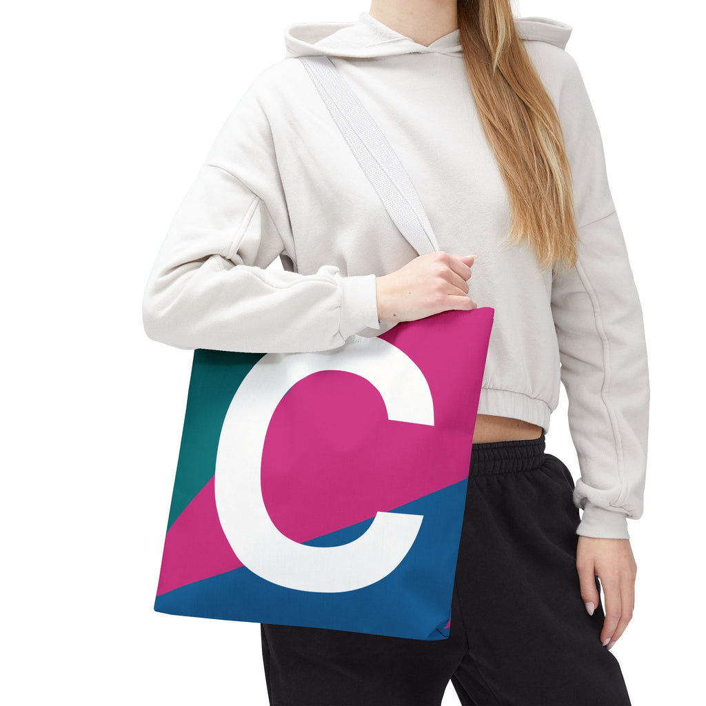 Monogram 'C' Colorblock Tote Bag — Personalized Initial C Shoulder Tote