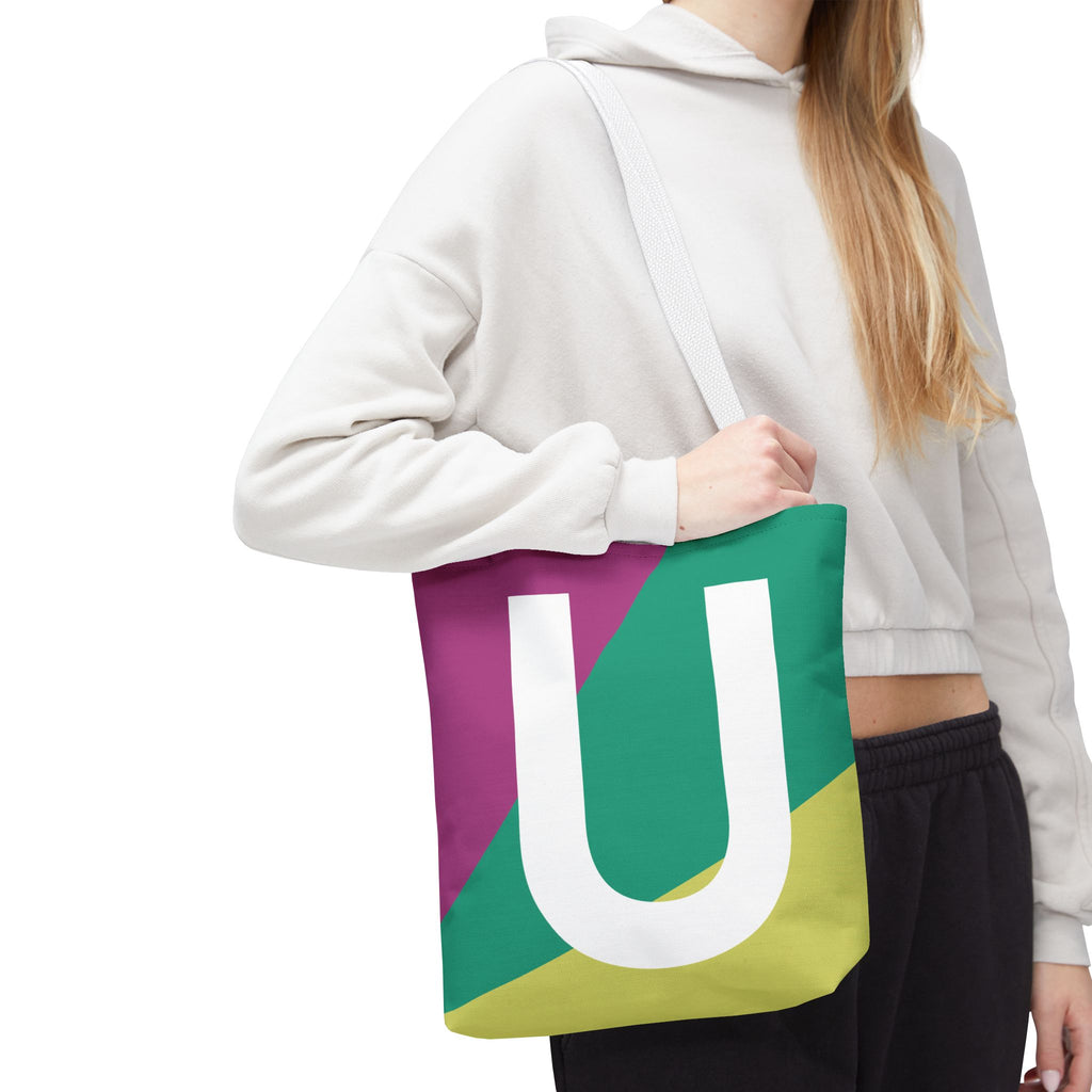 Monogram 'U' Colorblock Tote Bag — Personalized Initial U Shoulder Tote