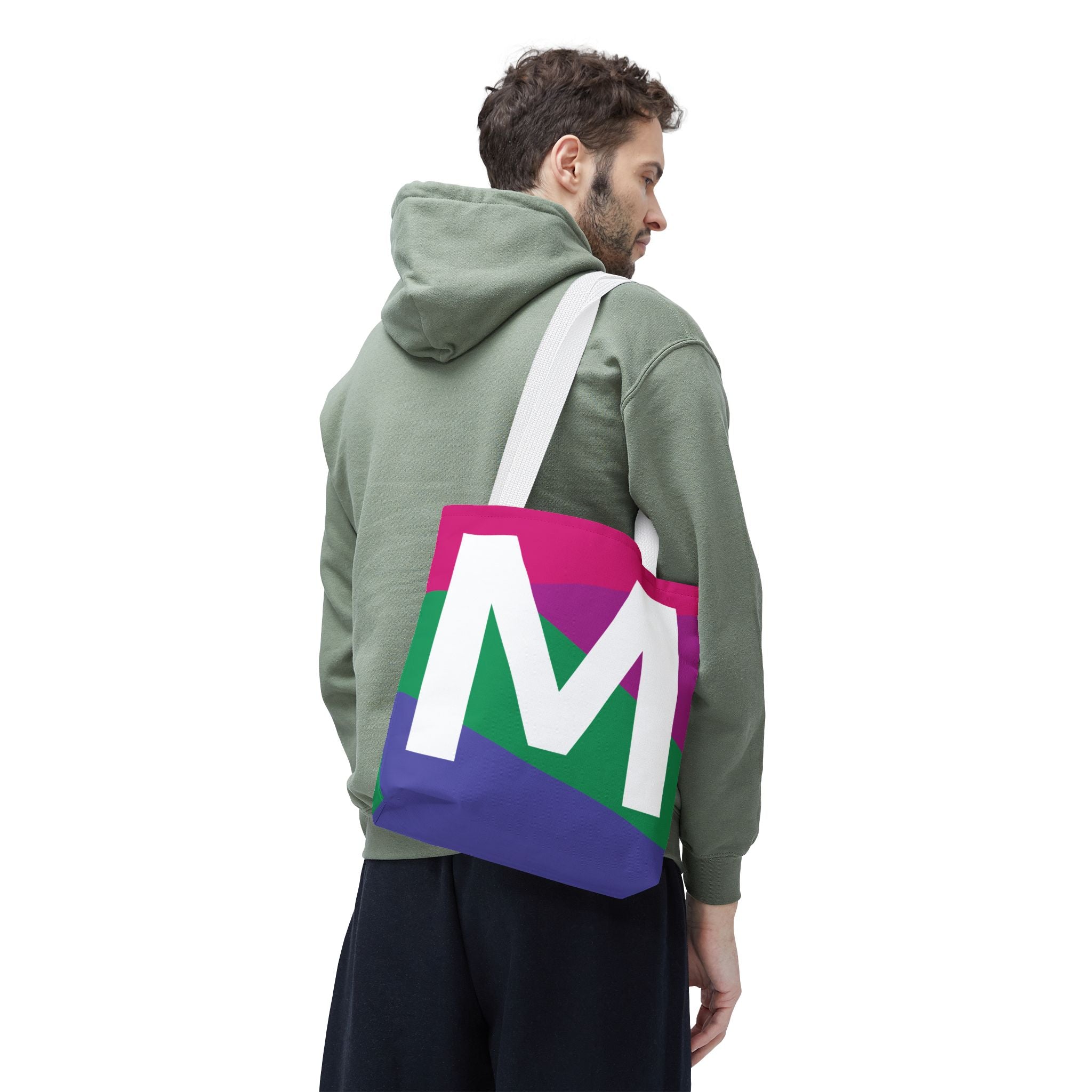 Monogram 'M' Colorblock Tote Bag — Personalized Initial M Shoulder Tote