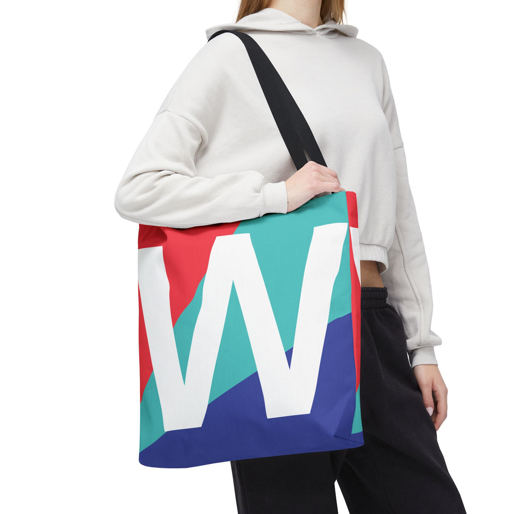 Monogram 'W' Colorblock Tote Bag — Personalized Initial W Shoulder Tote