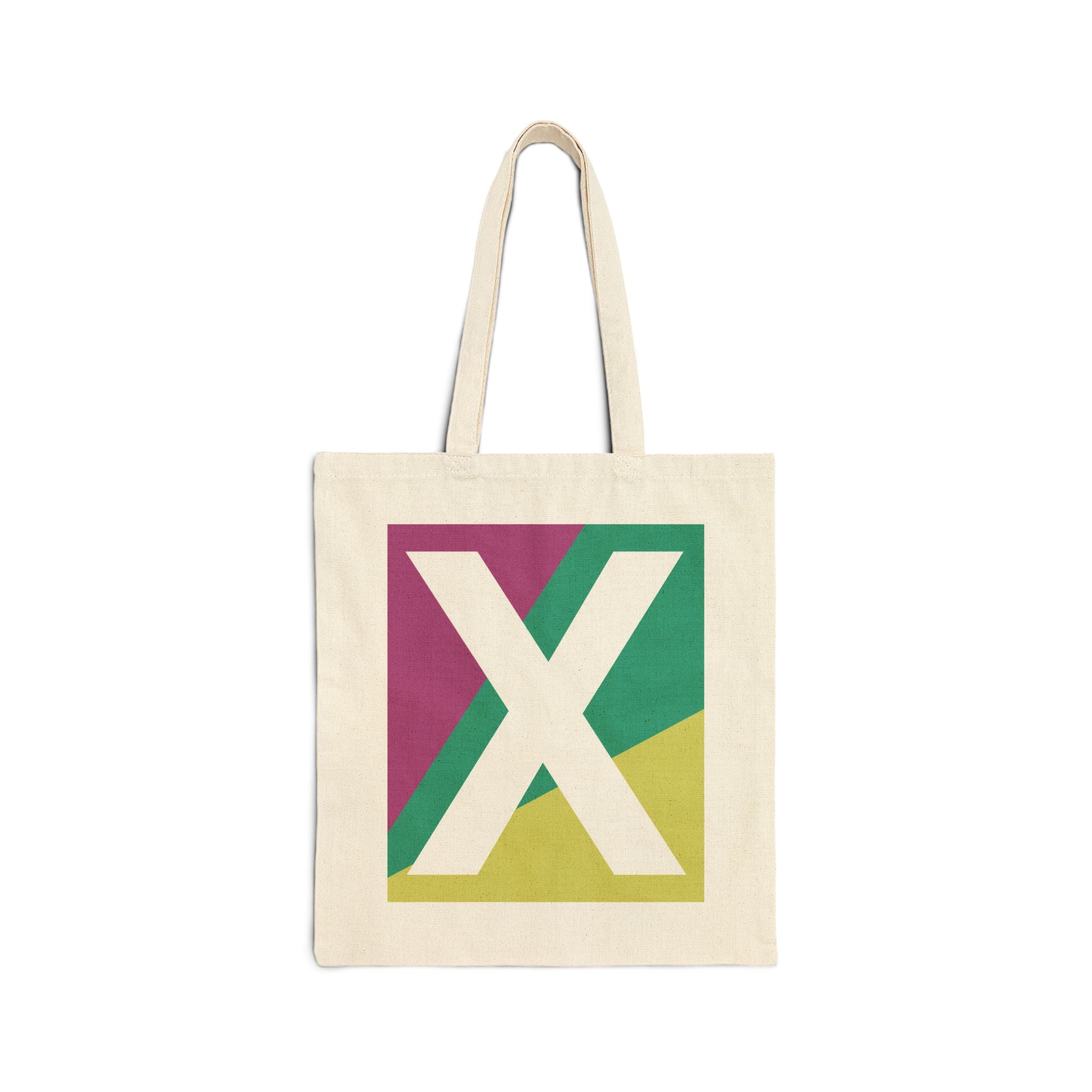 Initial X Colorblock Canvas Tote Bag — Monogram Letter X Reusable Grocery Tote