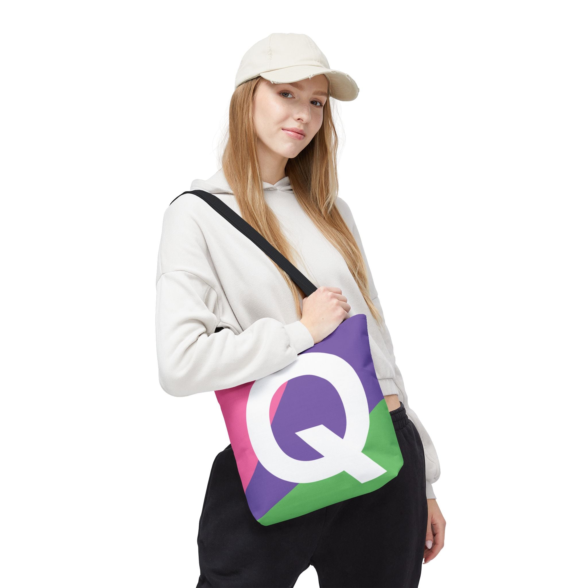 Monogram 'Q' Colorblock Tote Bag — Personalized Initial Q Shoulder Tote