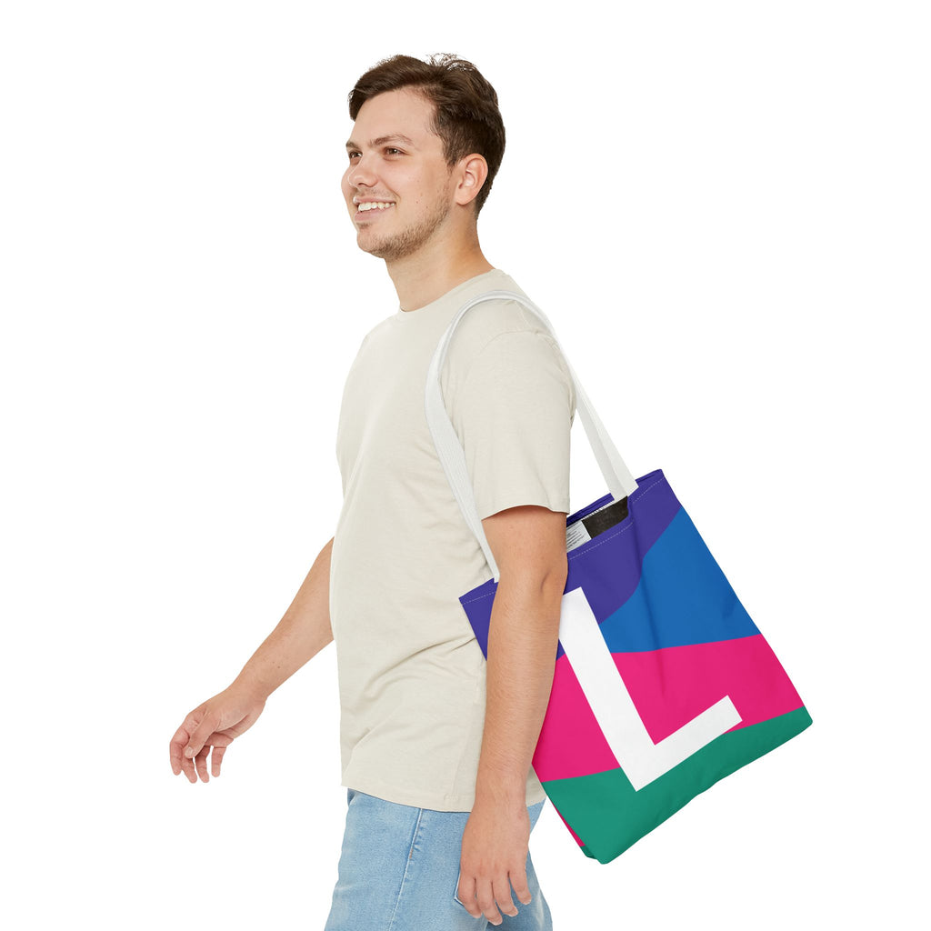 Monogram 'L' Colorblock Tote Bag — Personalized Initial L Shoulder Tote