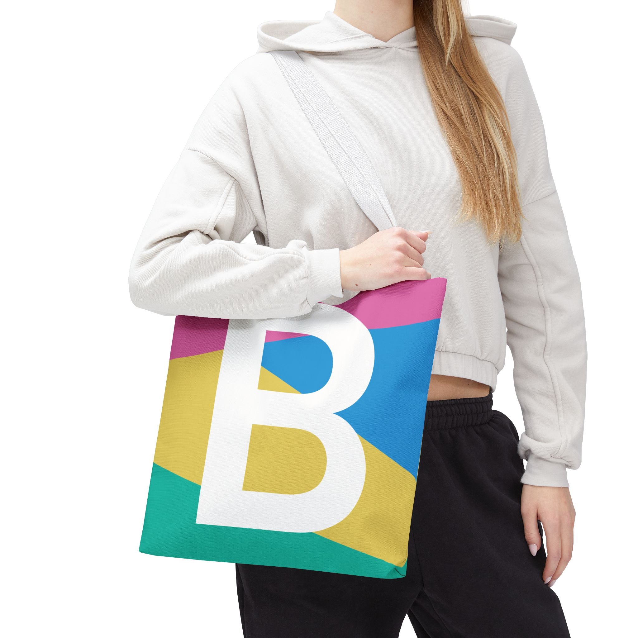 Monogram 'B' Colorblock Tote Bag — Personalized Initial B Shoulder Tote