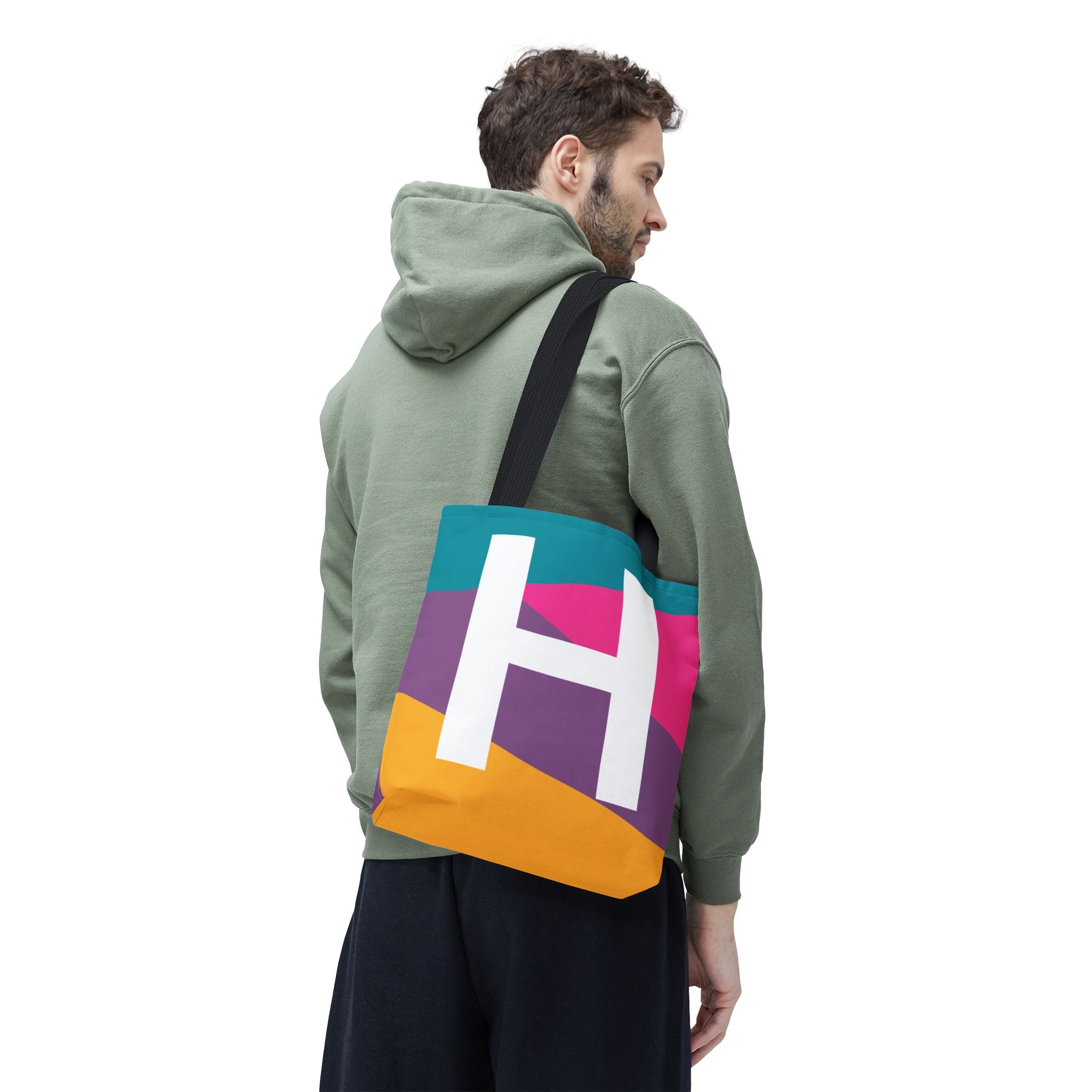 Monogram 'H' Colorblock Tote Bag — Personalized Initial H Shoulder Tote