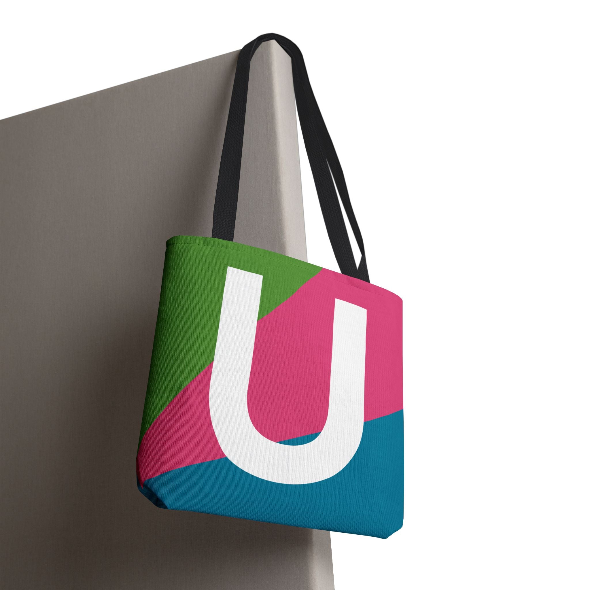 Monogram 'U' Colorblock Tote Bag — Personalized Initial U Shoulder Tote
