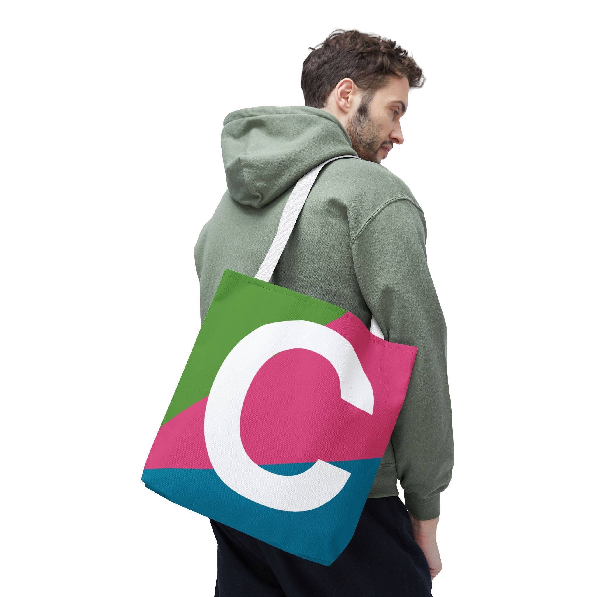 Monogram 'C' Colorblock Tote Bag — Personalized Initial C Shoulder Tote