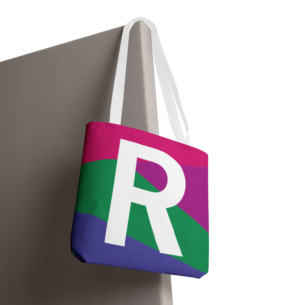 Monogram 'R' Colorblock Tote Bag — Personalized Initial R Shoulder Tote