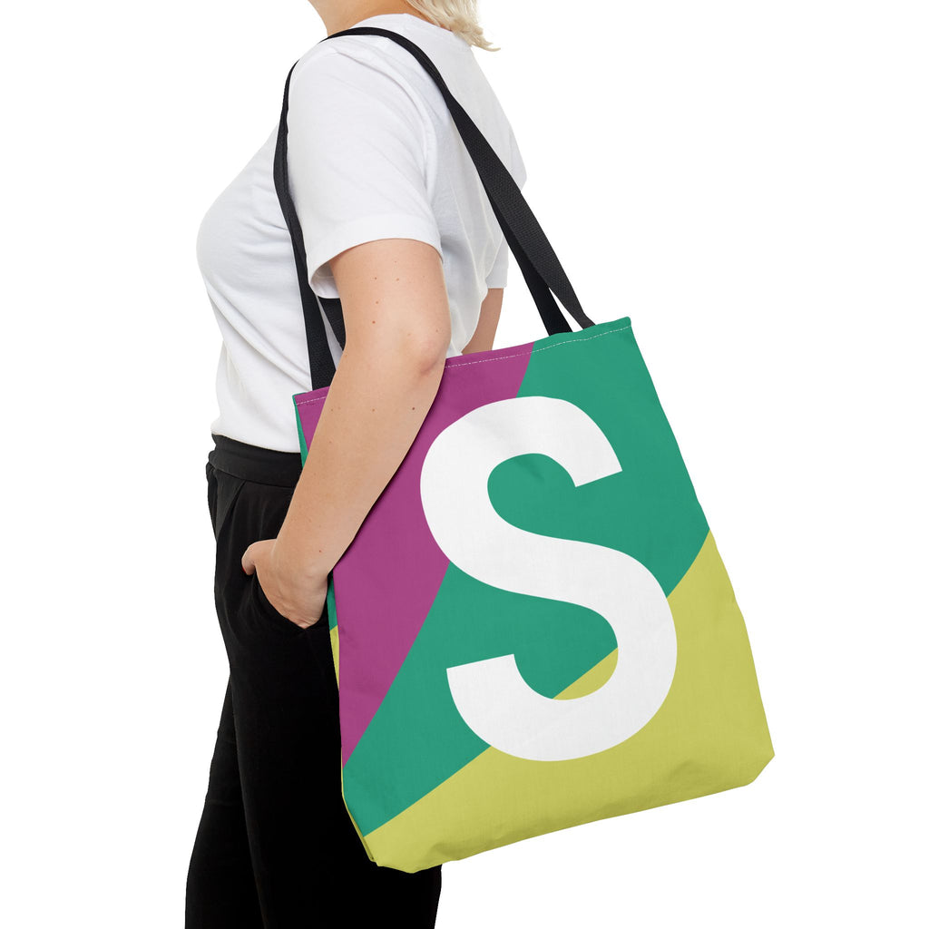 Monogram 'S' Colorblock Tote Bag — Personalized Initial S Shoulder Tote