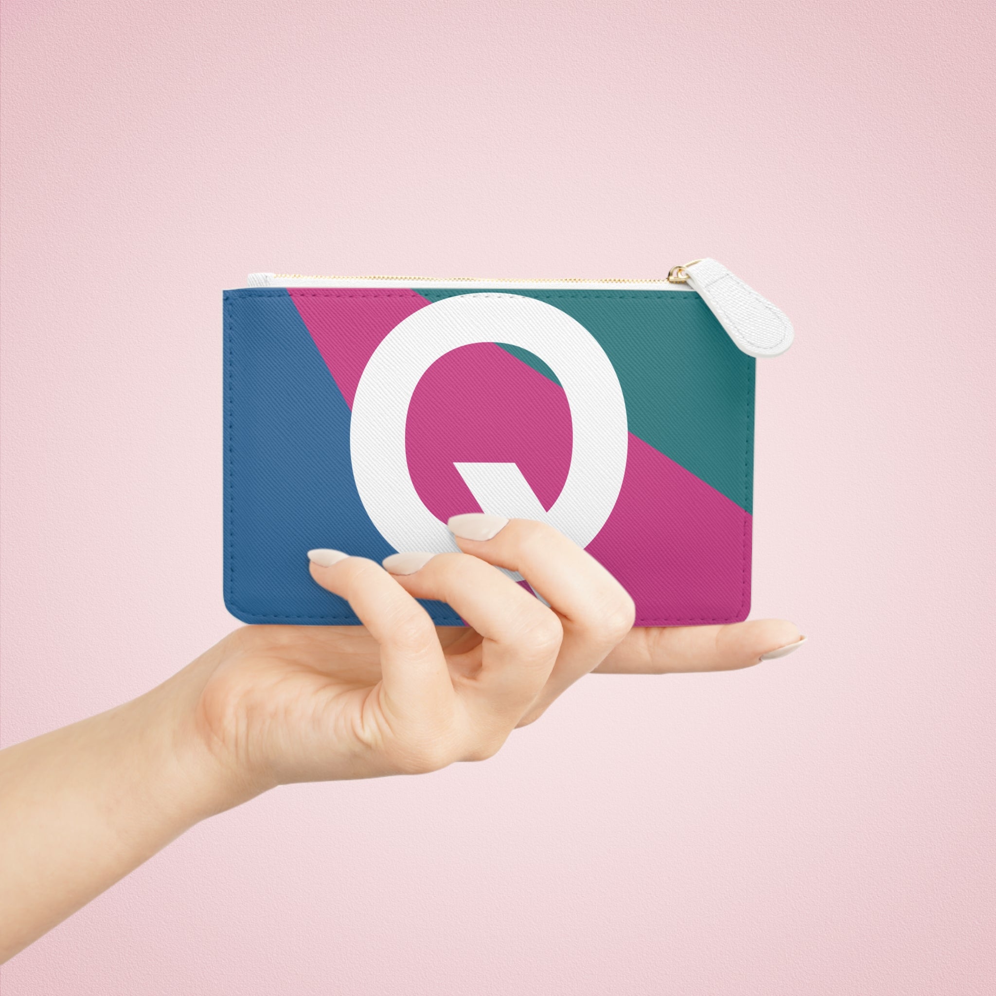 Initial Q Mini Clutch — Colorblock Monogram Wristlet Wallet