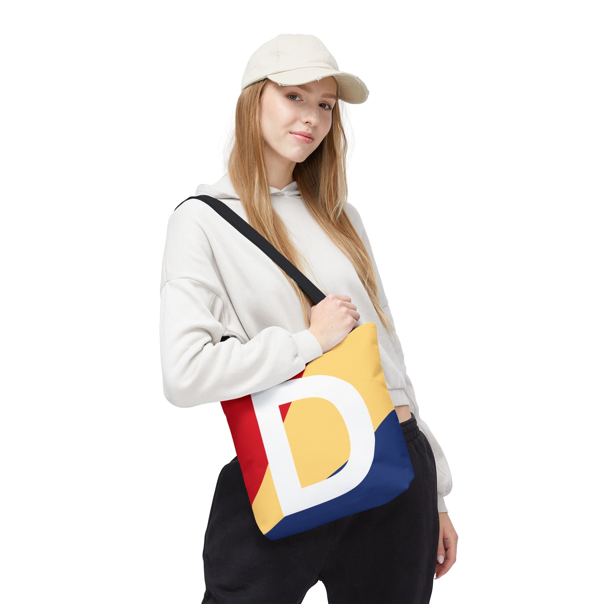 Monogram 'D' Colorblock Tote Bag — Personalized Initial D Shoulder Tote