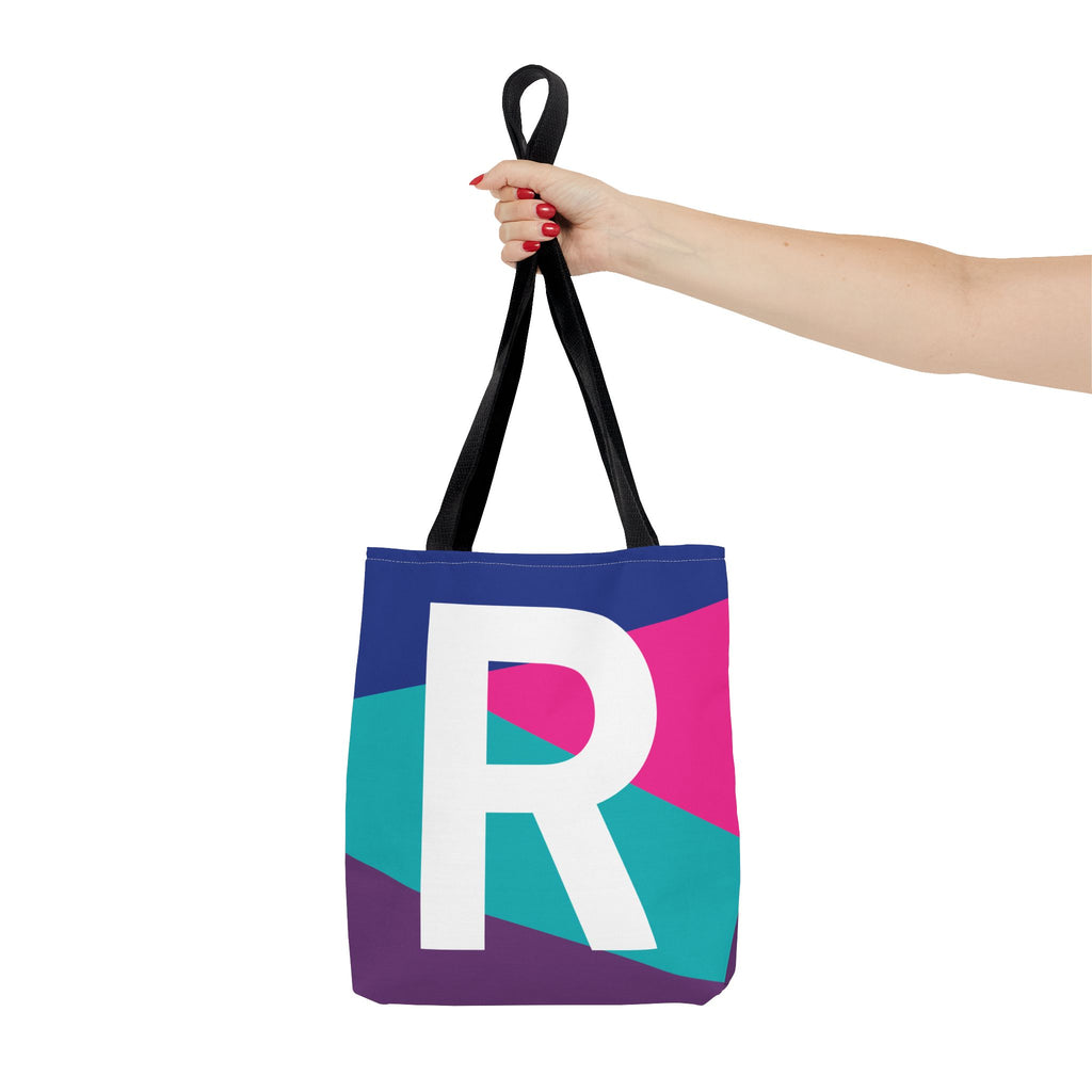 Monogram 'R' Colorblock Tote Bag — Personalized Initial R Shoulder Tote