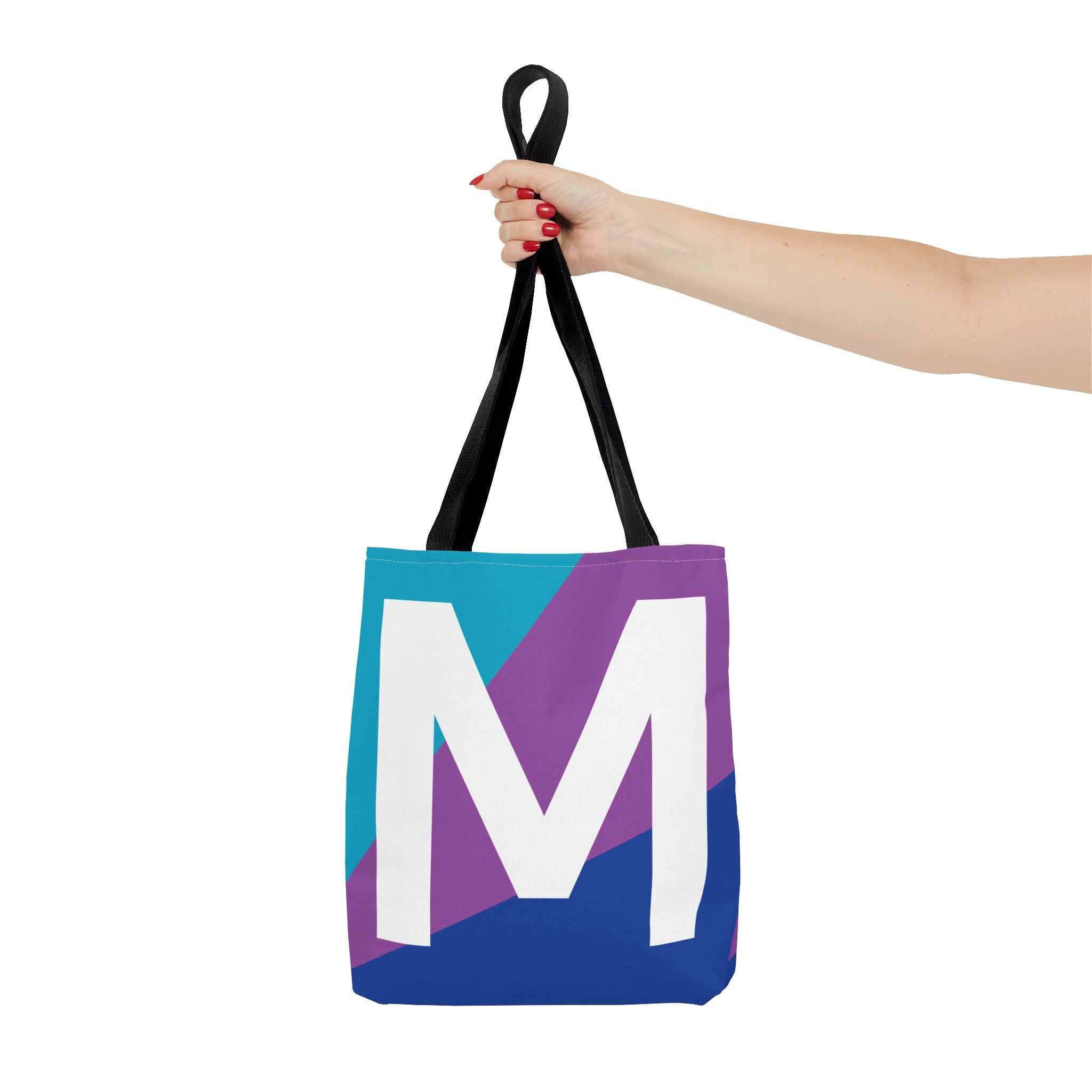 Monogram 'M' Colorblock Tote Bag — Personalized Initial M Shoulder Tote