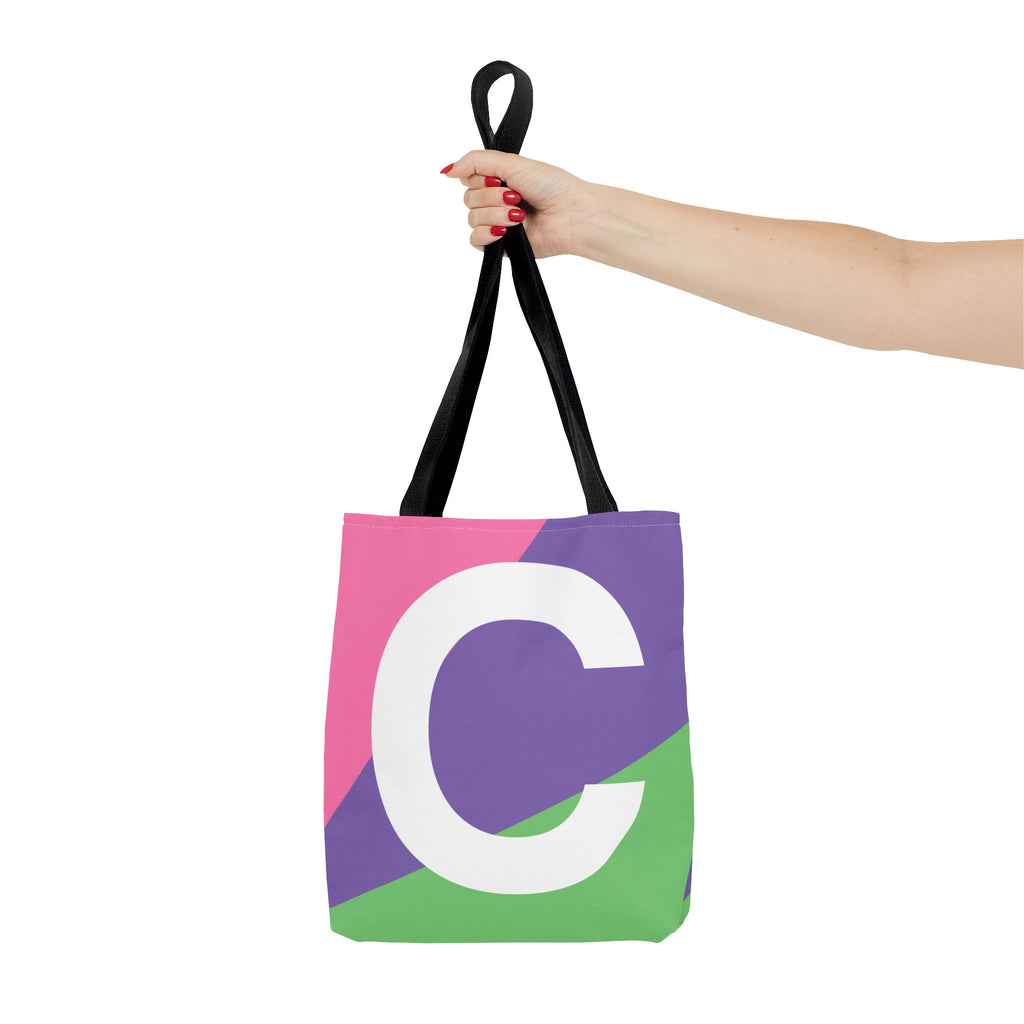 Monogram 'C' Colorblock Tote Bag — Personalized Initial C Shoulder Tote