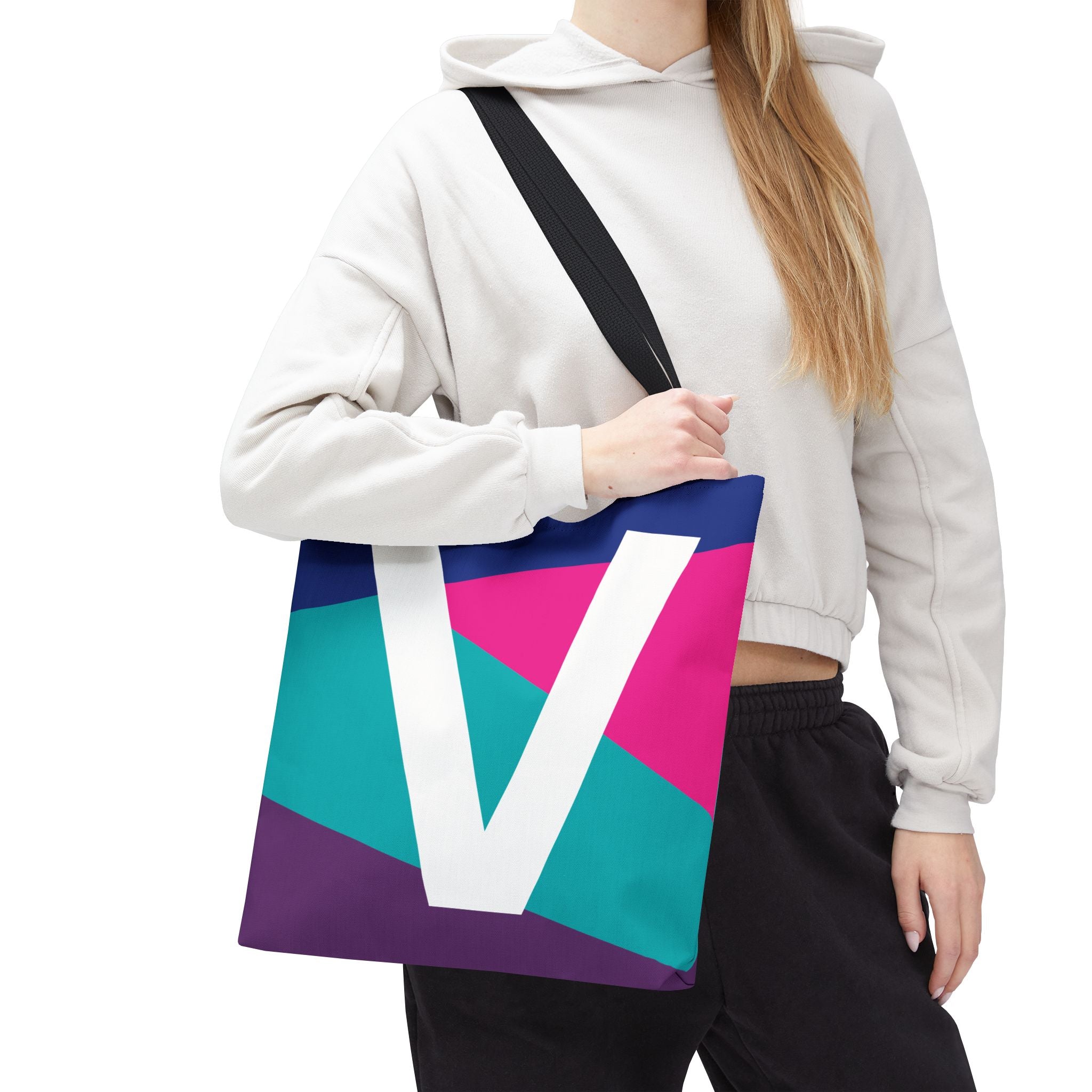 Monogram 'V' Colorblock Tote Bag — Personalized Initial V Shoulder Tote