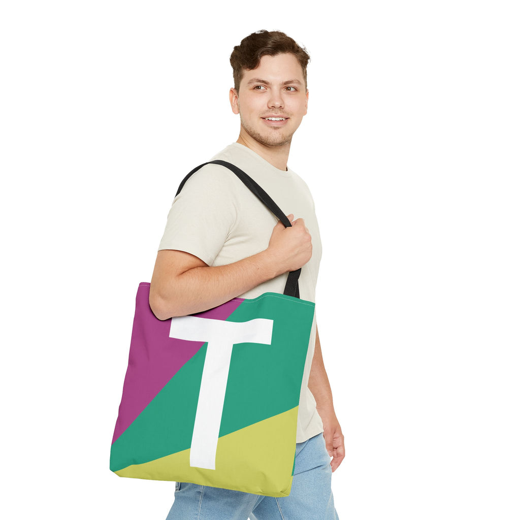 Monogram 'T' Colorblock Tote Bag — Personalized Initial T Shoulder Tote