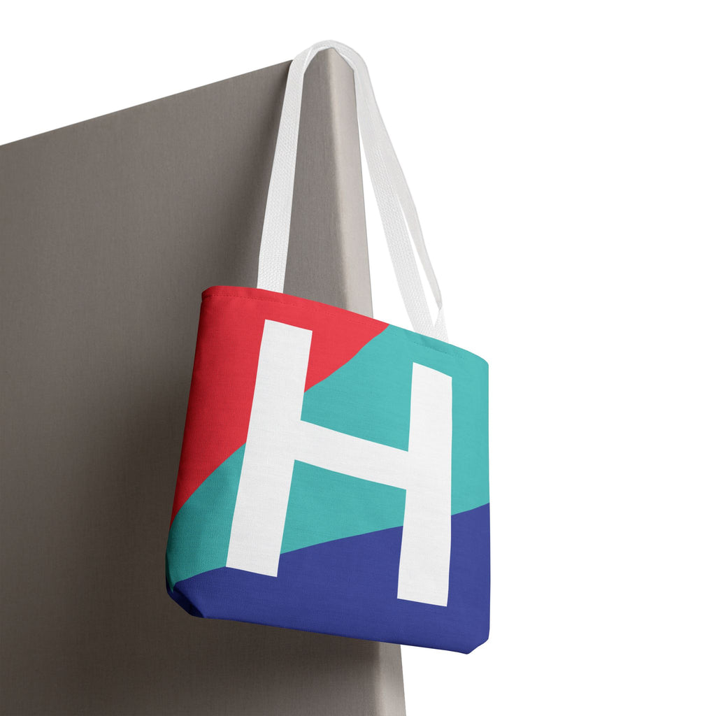Monogram 'H' Colorblock Tote Bag — Personalized Initial H Shoulder Tote