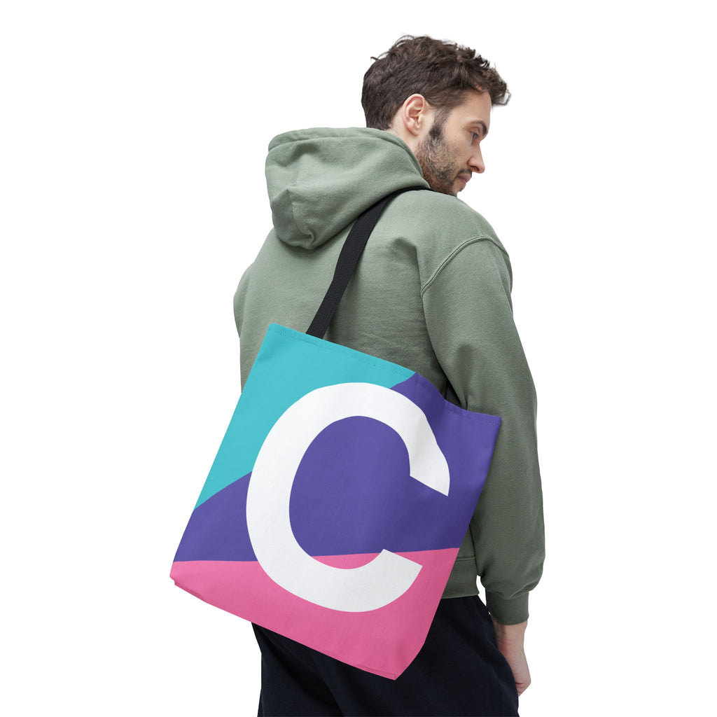 Monogram 'C' Colorblock Tote Bag — Personalized Initial C Shoulder Tote
