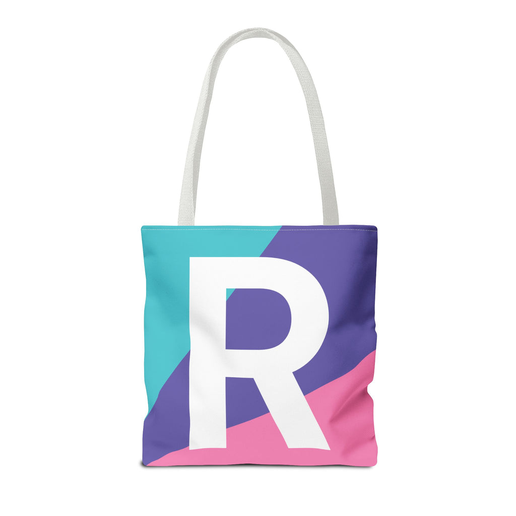 Monogram 'R' Colorblock Tote Bag — Personalized Initial R Shoulder Tote