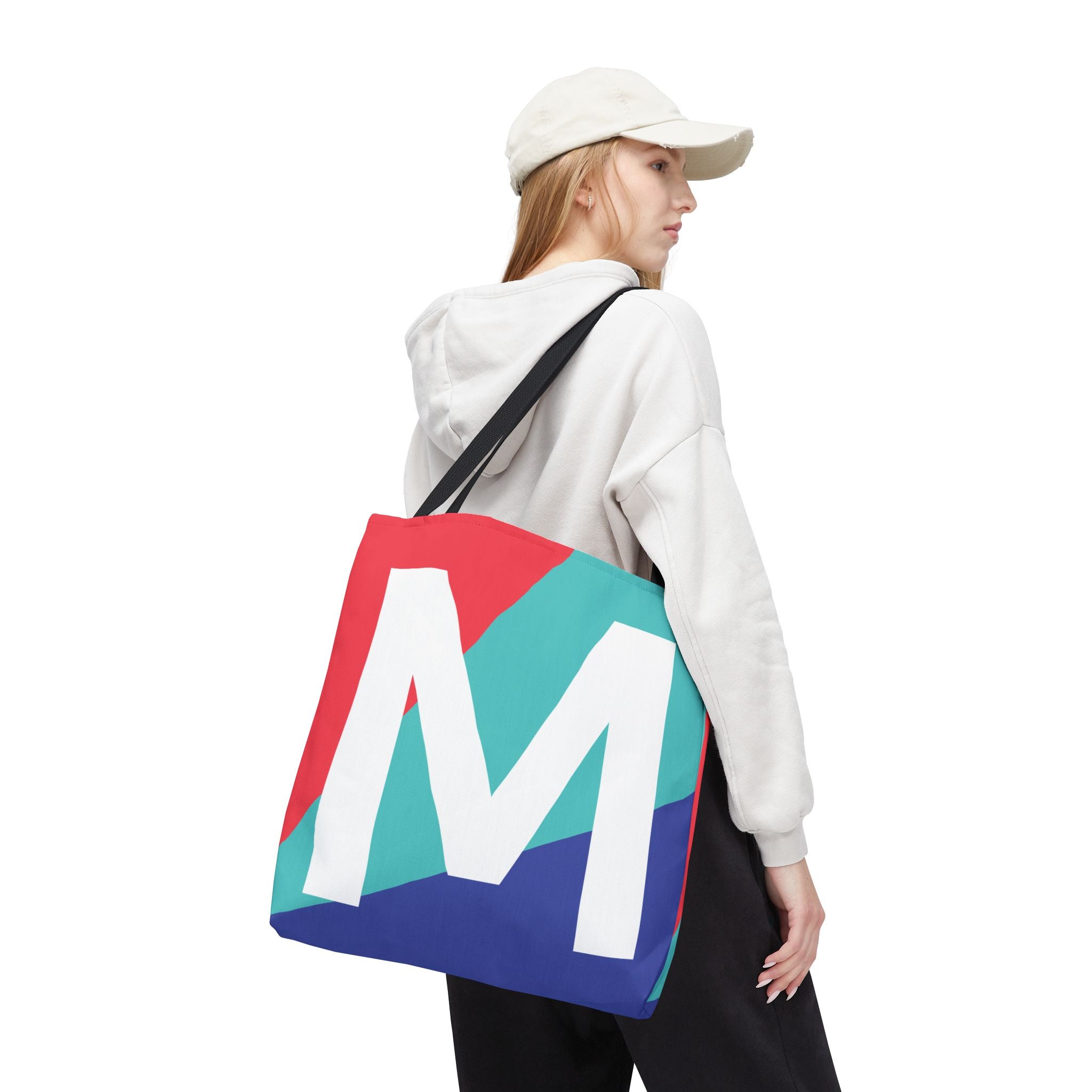 Monogram 'M' Colorblock Tote Bag — Personalized Initial M Shoulder Tote