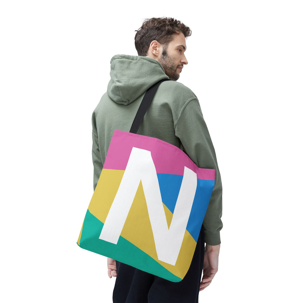 Monogram 'N' Colorblock Tote Bag — Personalized Initial N Shoulder Tote