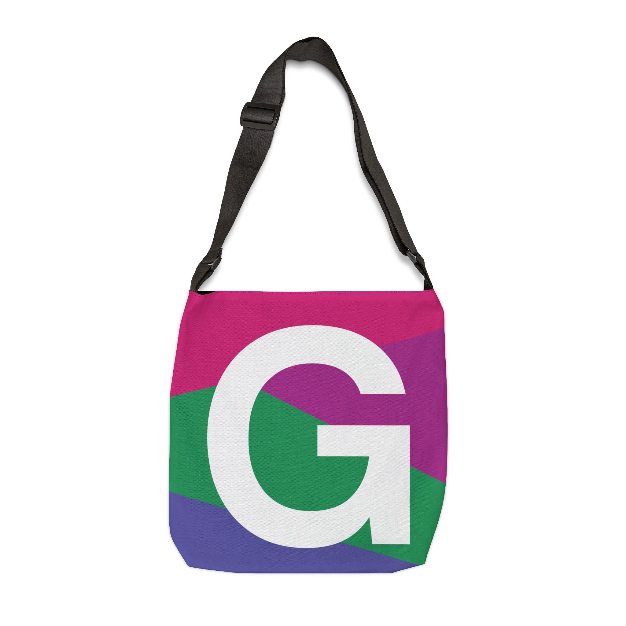 Initial Letter 'G' Colorblock Adjustable Tote Bag — Monogram Alphabet Shoulder Bag