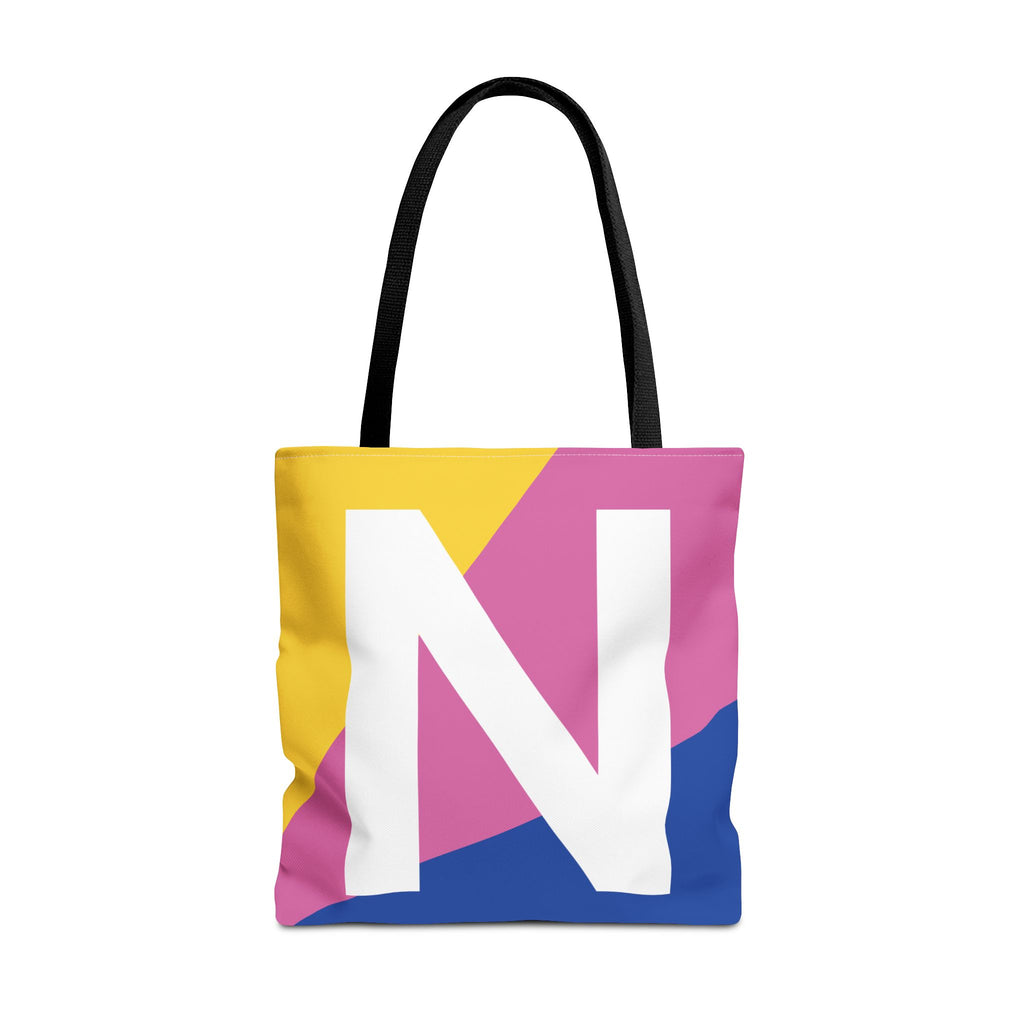 Monogram 'N' Colorblock Tote Bag — Personalized Initial N Shoulder Tote