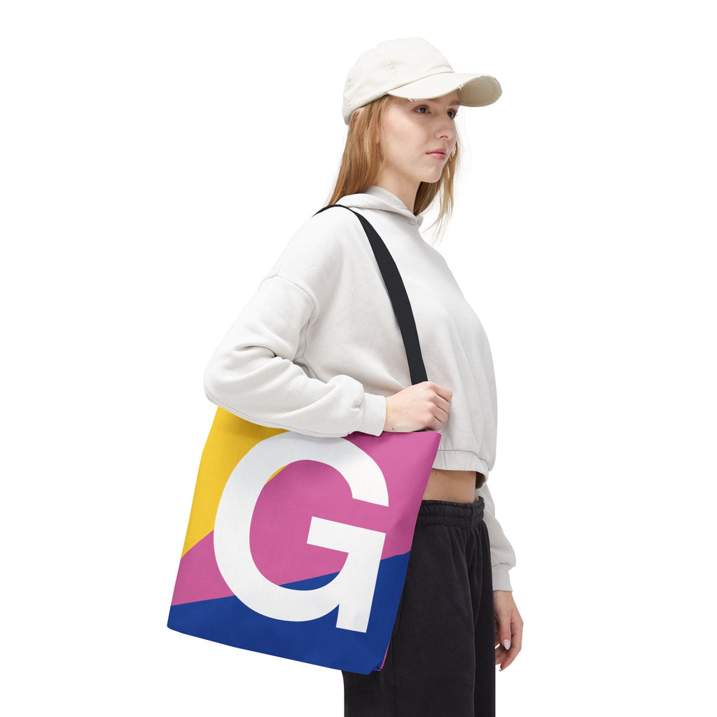 Monogram 'G' Colorblock Tote Bag — Personalized Initial G Shoulder Tote