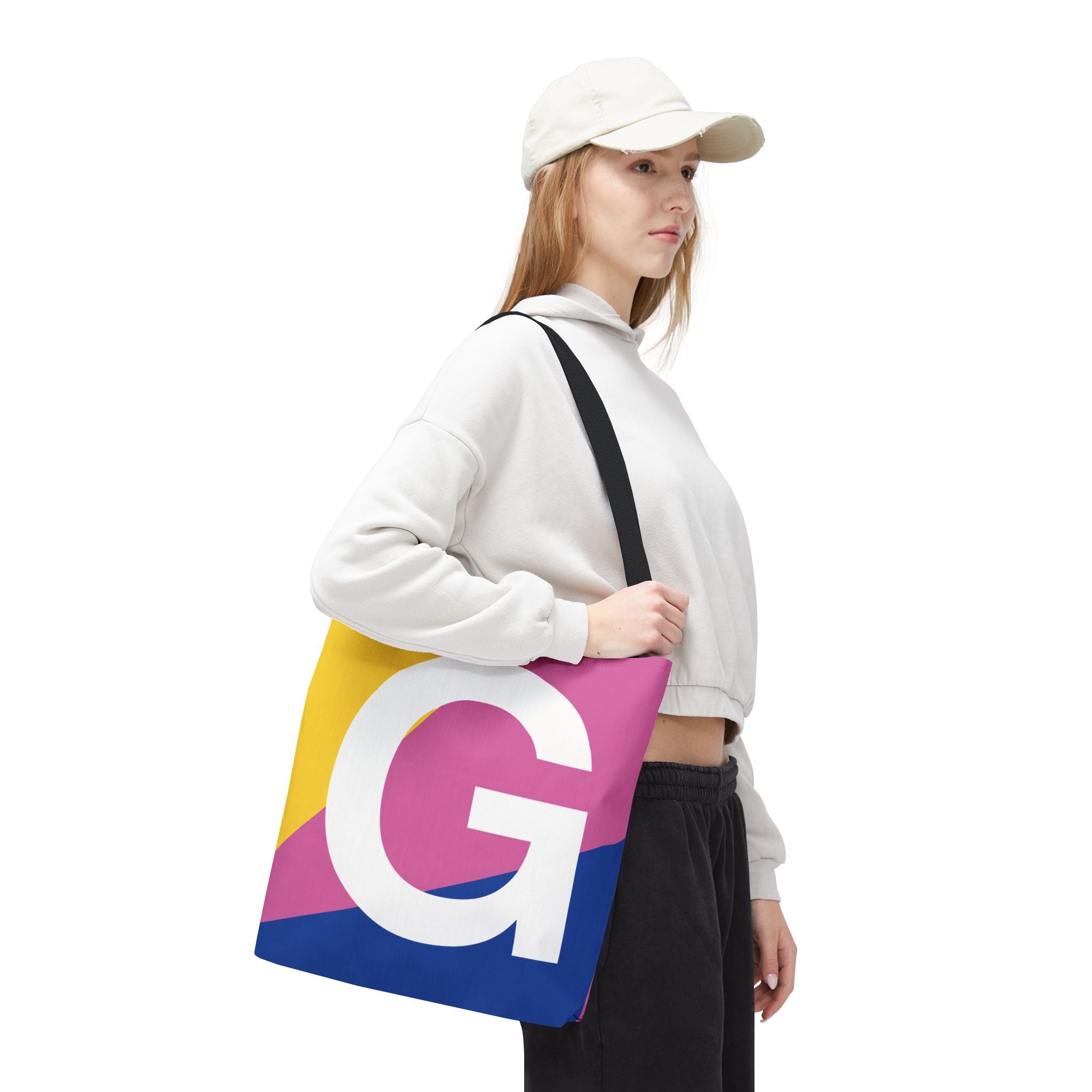 Monogram 'G' Colorblock Tote Bag — Personalized Initial G Shoulder Tote