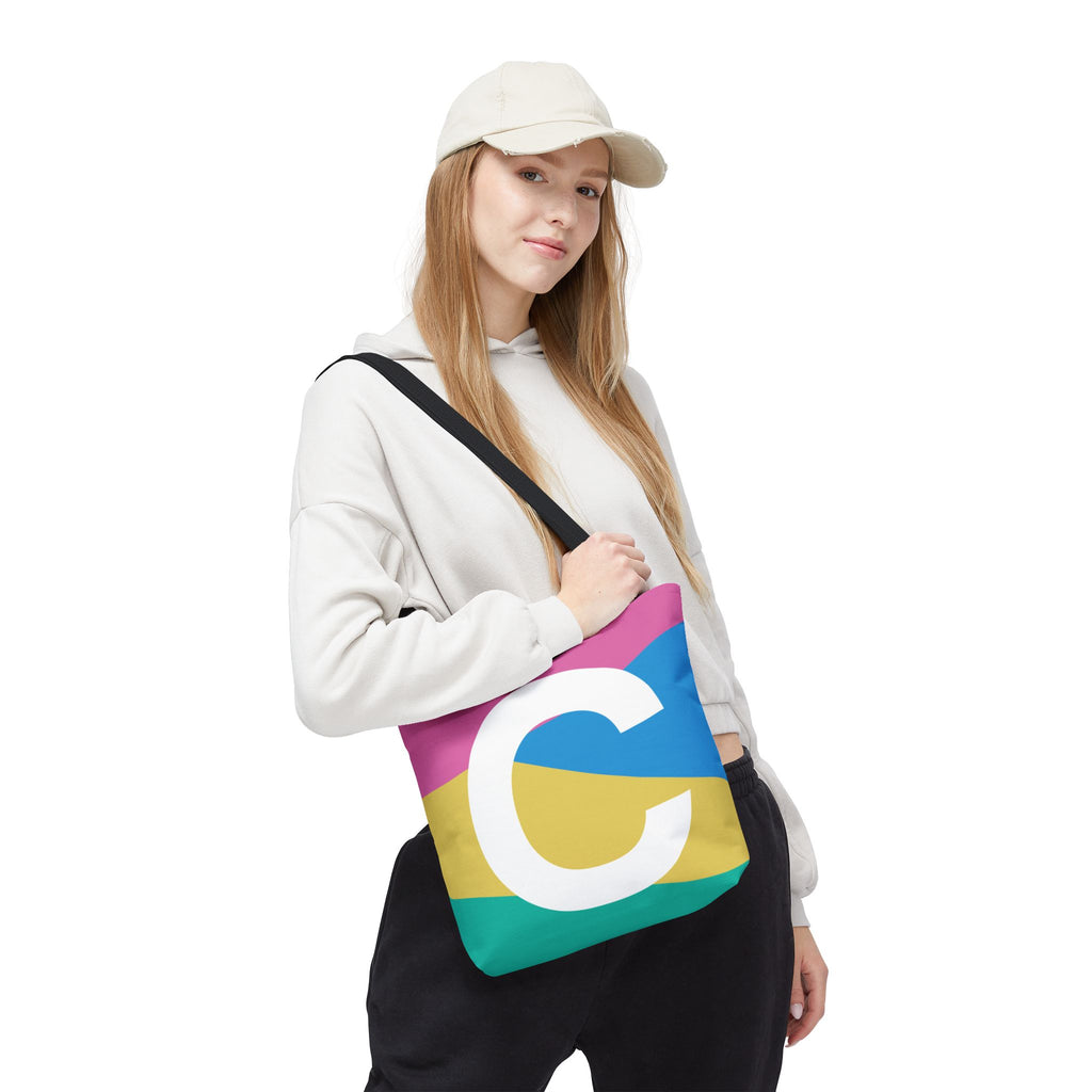 Monogram 'C' Colorblock Tote Bag — Personalized Initial C Shoulder Tote