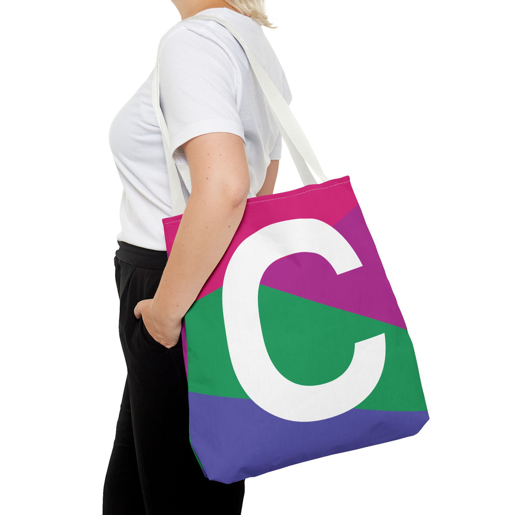 Monogram 'C' Colorblock Tote Bag — Personalized Initial C Shoulder Tote