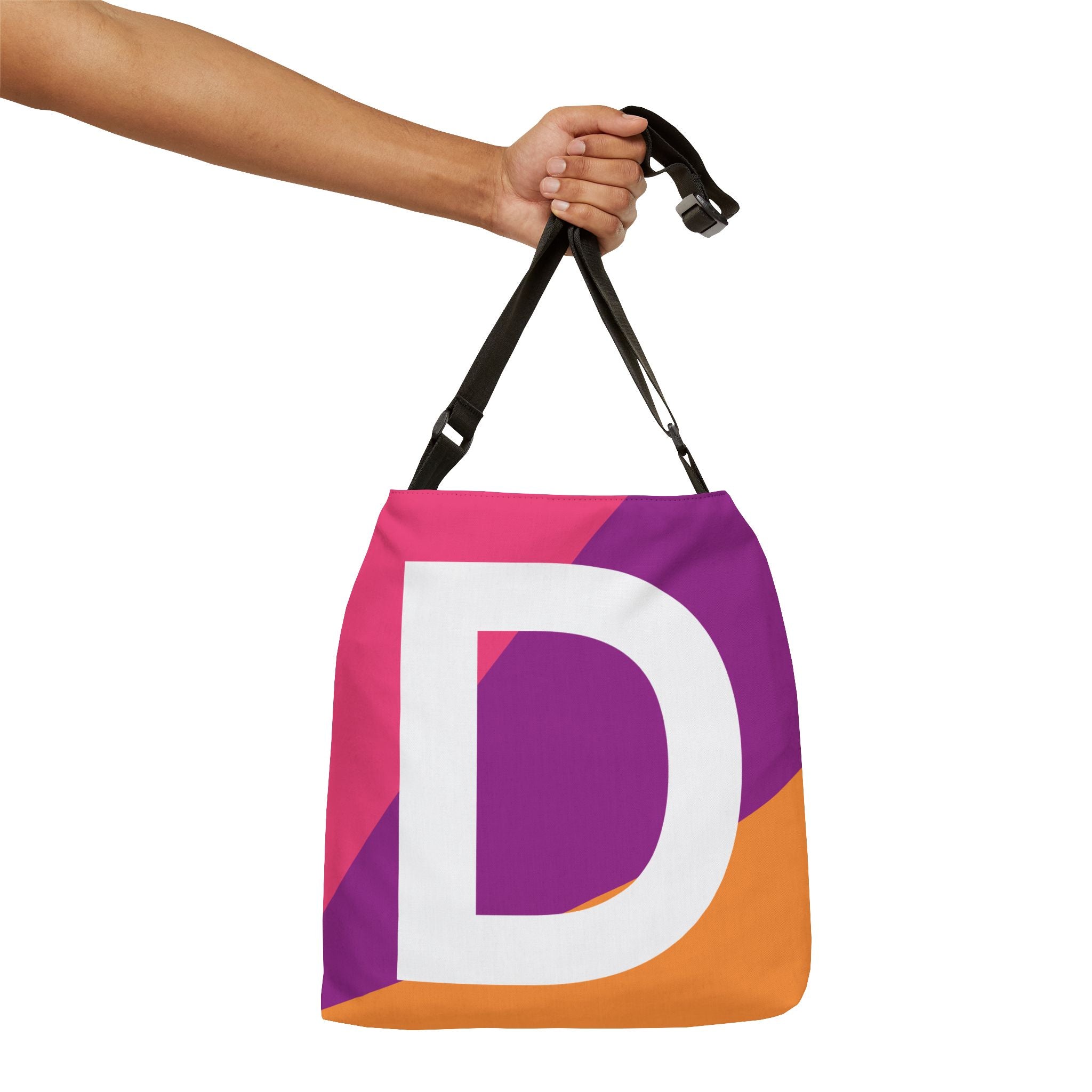 Initial Letter 'D' Colorblock Adjustable Tote Bag — Monogram Alphabet Shoulder Bag