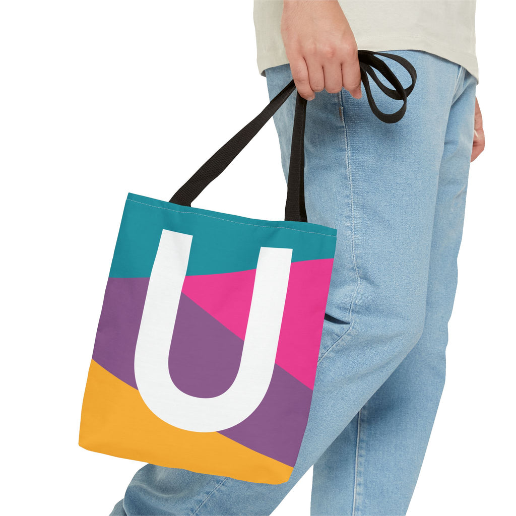 Monogram 'U' Colorblock Tote Bag — Personalized Initial U Shoulder Tote