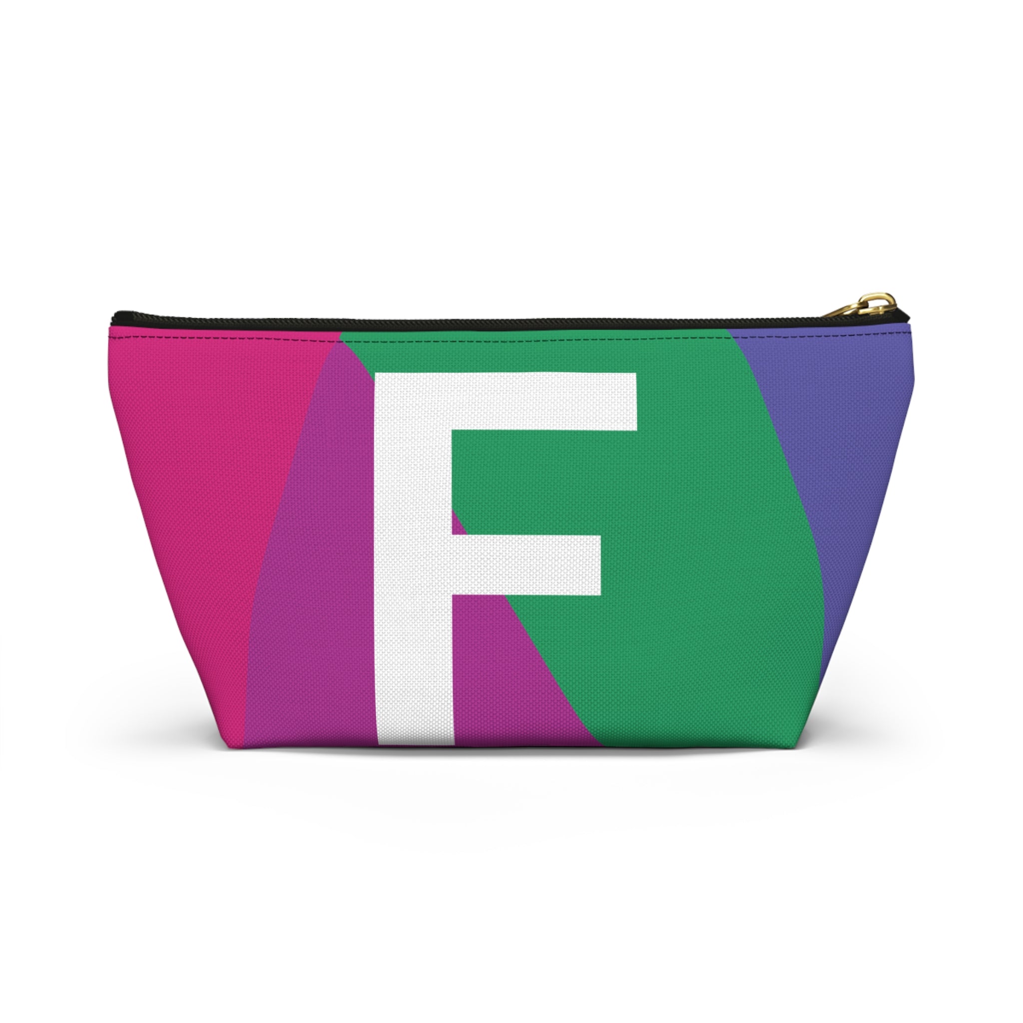 Initials Colorblock Accessory Pouch — Monogram F T-Bottom Cosmetic Bag