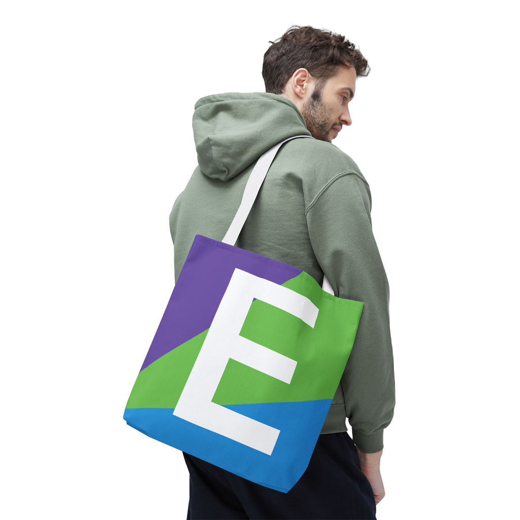 Monogram 'E' Colorblock Tote Bag — Personalized Initial E Shoulder Tote