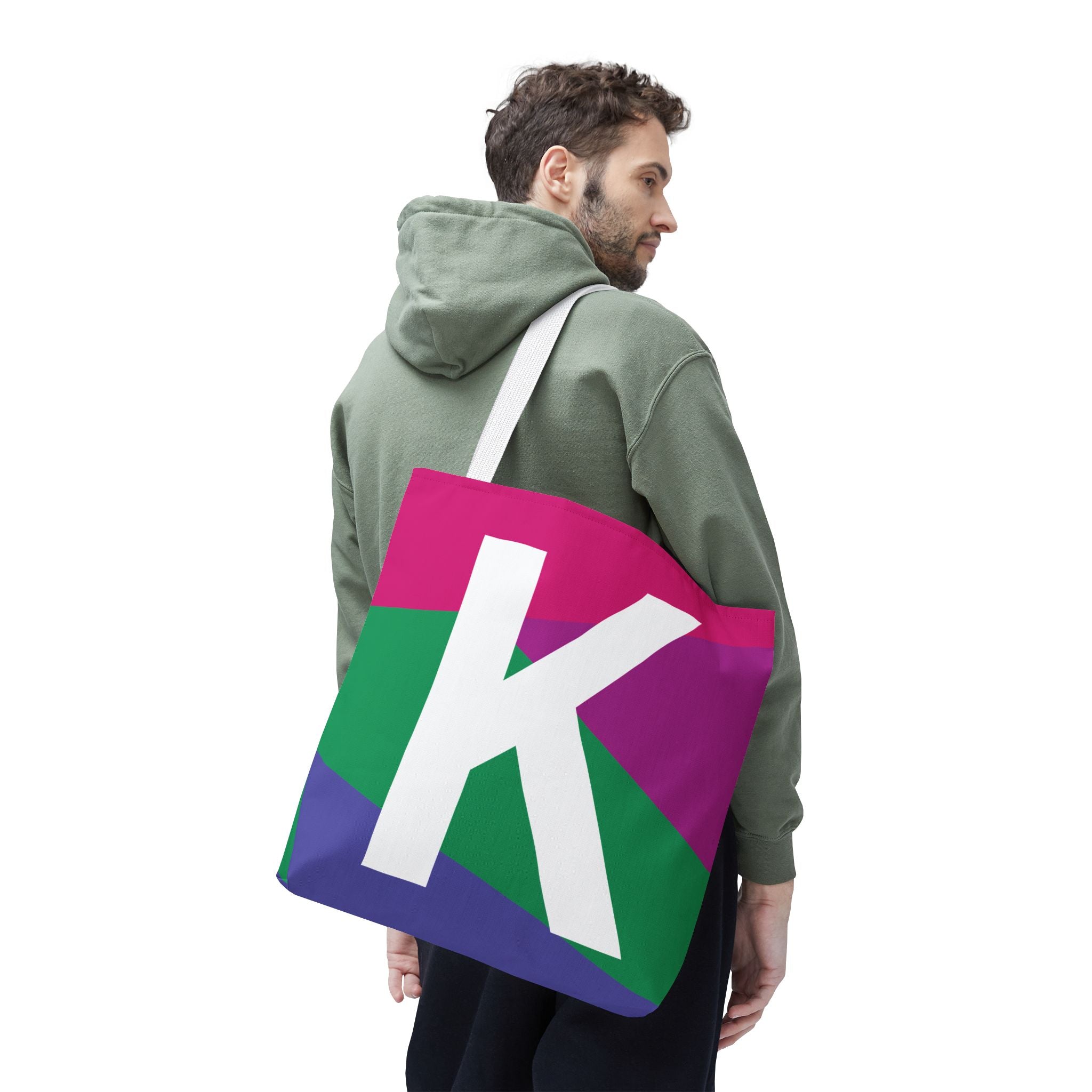 Monogram 'K' Colorblock Tote Bag — Personalized Initial K Shoulder Tote