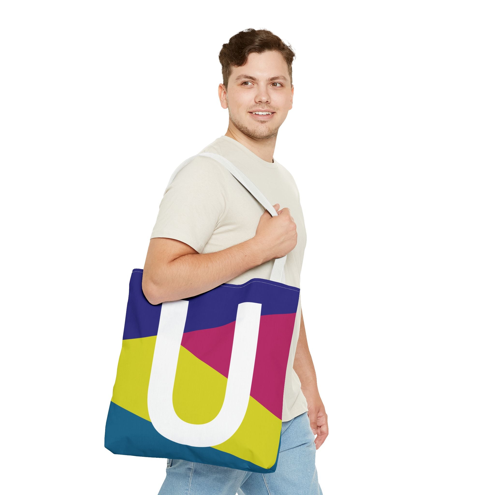 Monogram 'U' Colorblock Tote Bag — Personalized Initial U Shoulder Tote