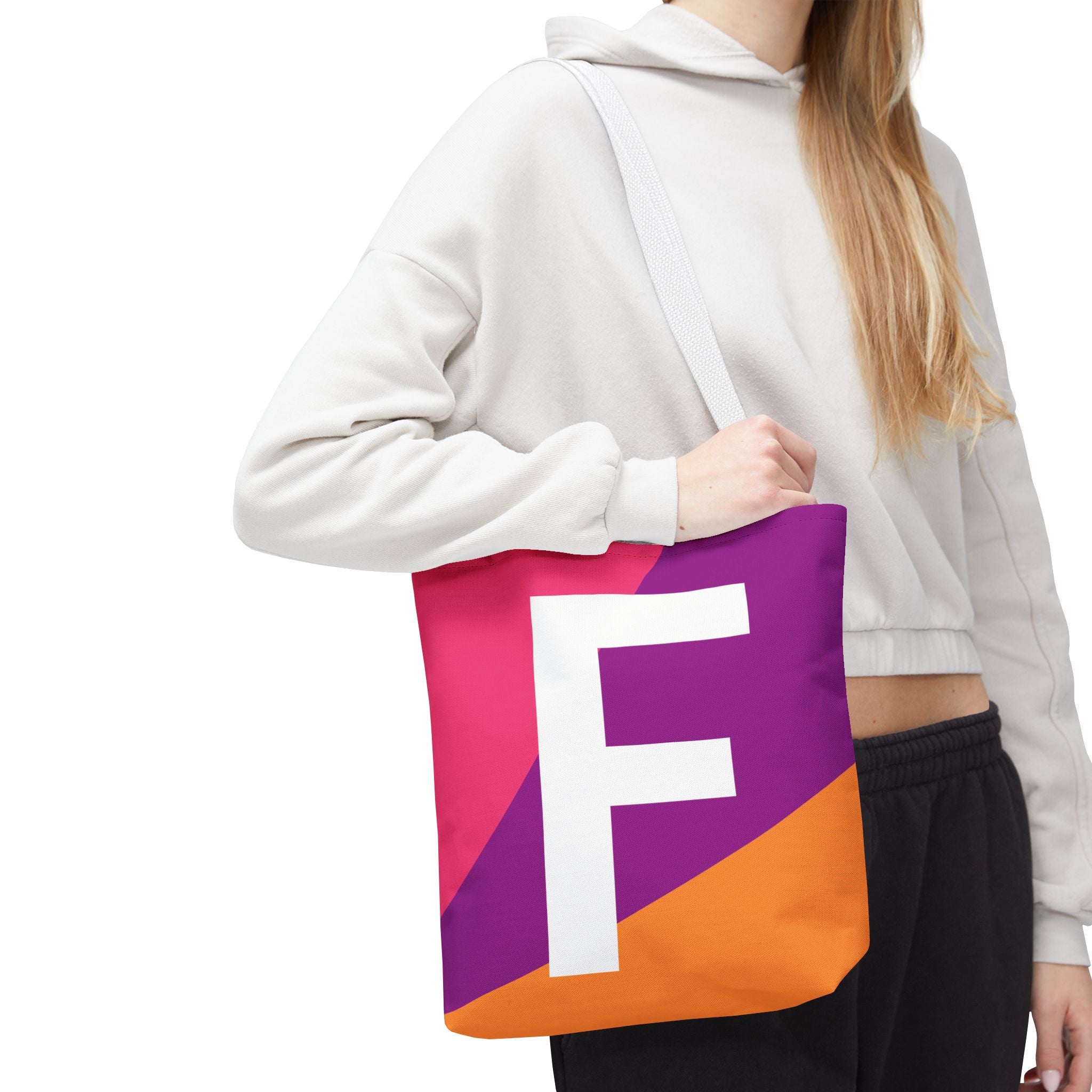 Monogram 'F' Colorblock Tote Bag — Personalized Initial F Shoulder Tote