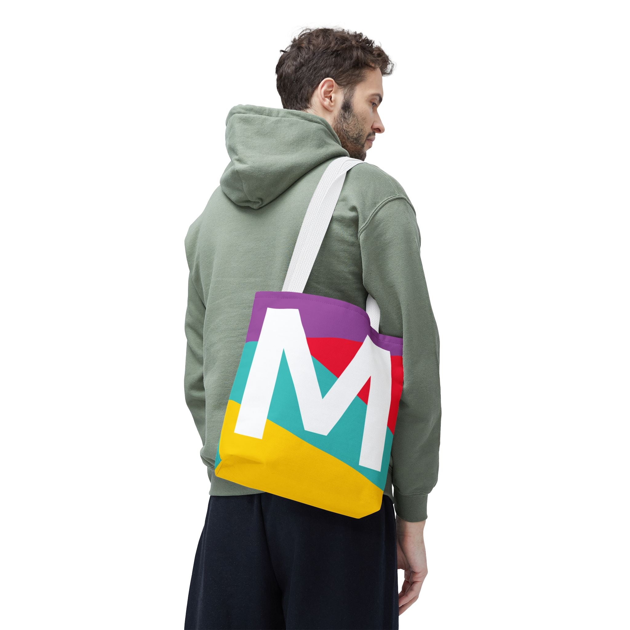 Monogram 'M' Colorblock Tote Bag — Personalized Initial M Shoulder Tote