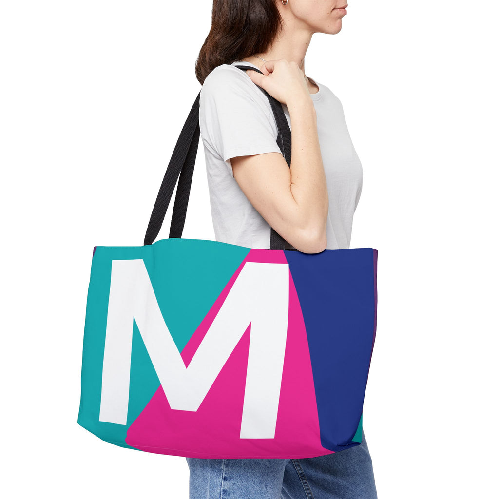 Personalized 'M' Colorblock Tote Bag — Monogram Weekender Tote