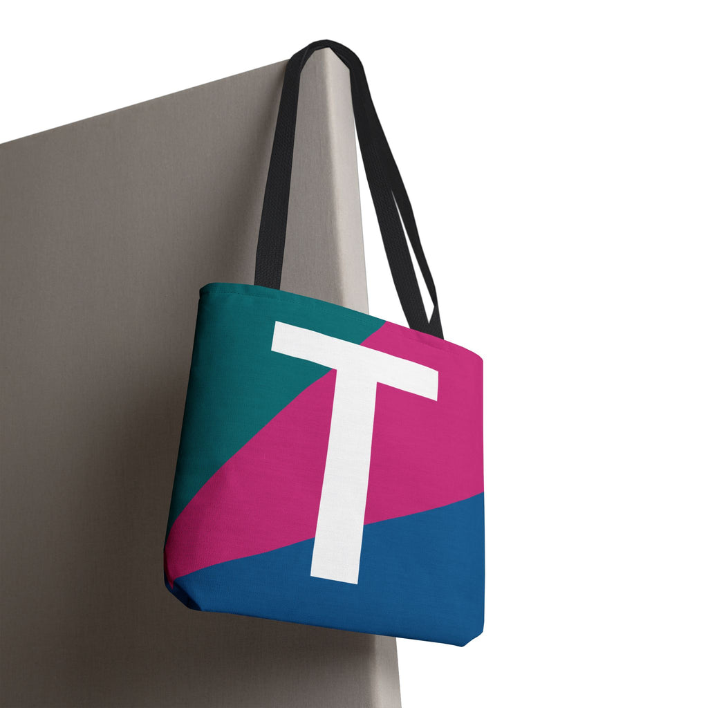 Monogram 'T' Colorblock Tote Bag — Personalized Initial T Shoulder Tote