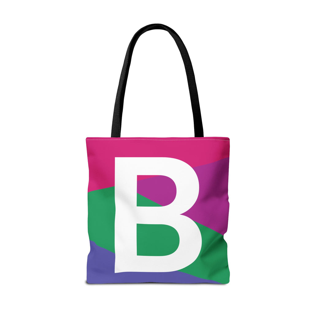 Monogram 'B' Colorblock Tote Bag — Personalized Initial B Shoulder Tote